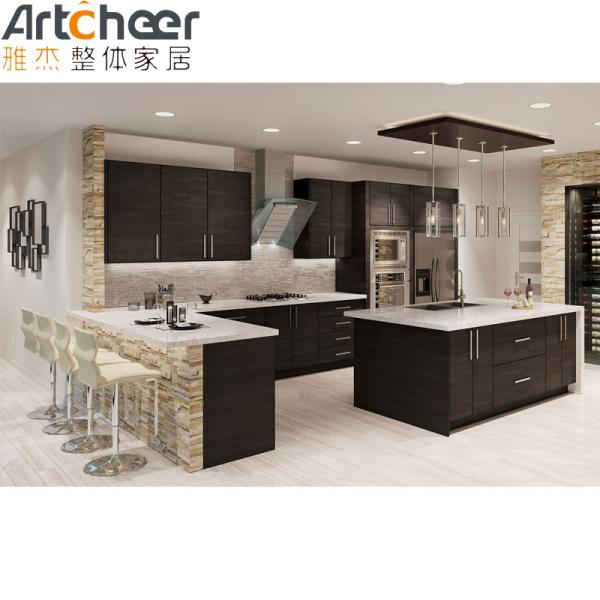 Белый кварцевый камень верхний U-образный кухонный шкаф с современным стильным ПВХ мембранной дверной панелью