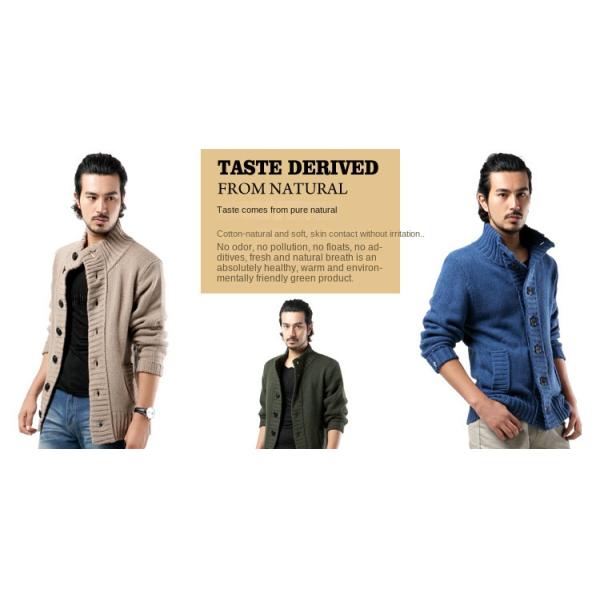Autumn Winter Men's Stand Collar Sweater with Thick Needle and Single Breasted Buckle