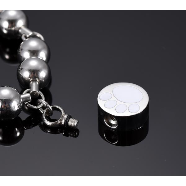 Stainless Steel Bead Chain Bracelet with Paw Print Charm Cremation Jewelry Bangles