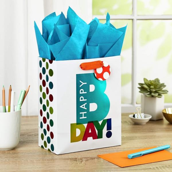 Saco de presente de aniversário com logotipo personalizado para compras de aniversário