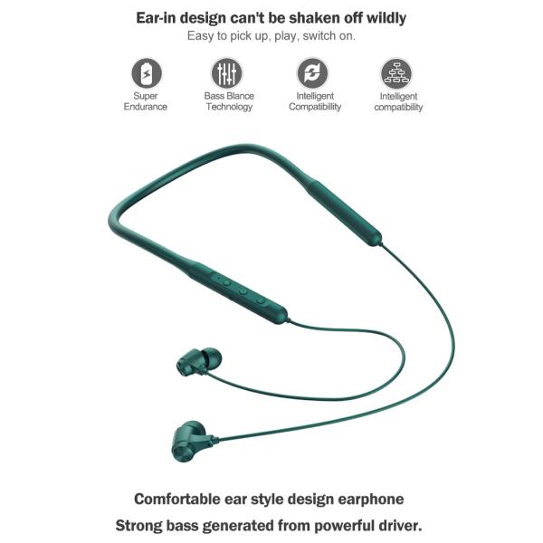 Green Crystal Clear Calls Foldable Neckband Bluetooth Earphones Multi - Point Connection