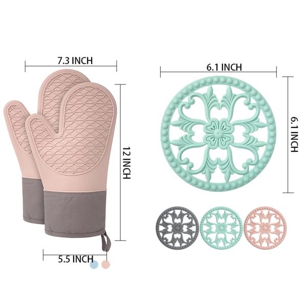 Silicone Heat Resistant Oven Mitts And Pot Holders Sets BBQ Baking Gloves Silicone Kitchen Household Utensil Tools