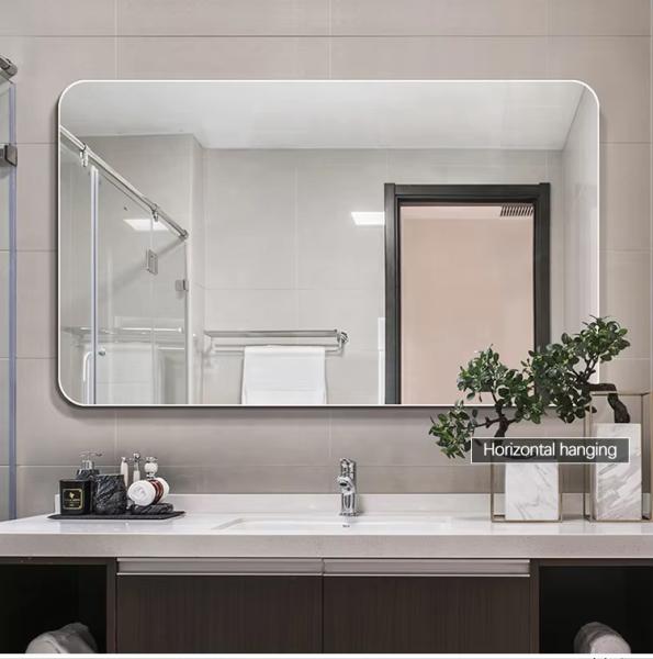 Contemporary Round Corner Square Frameless Mirror Without Light Anti Oxidant Polished Edge
