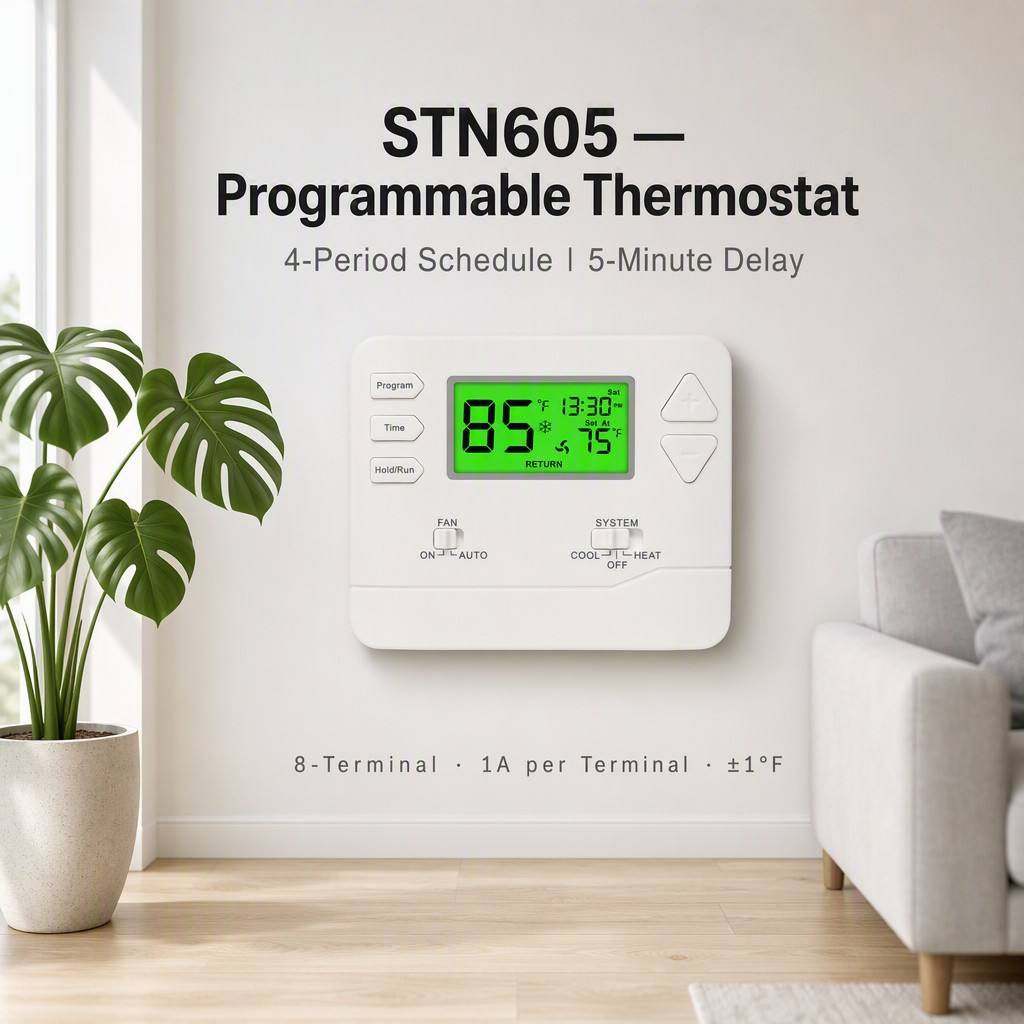 Riseem Wall or Junction Box Mounting Programmable Room Air Conditioning Thermostat with Energy-Saving Feature