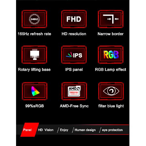 Monitor LED para juegos de PC de 27 pulgadas 144Hz 165Hz 180Hz 200Hz 240Hz Nano IPS Puerto DP Soporte ajustable