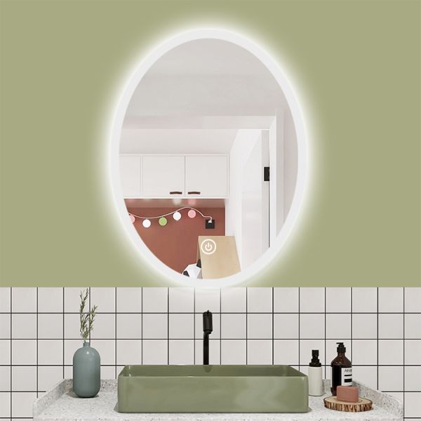Round Polished Edge Bathroom Mirrors With LED Light Smart Touch Sensor