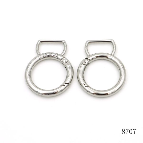 Nickel Custom Logo Engraved Spring O Ring Circle Carabiner for Handbags