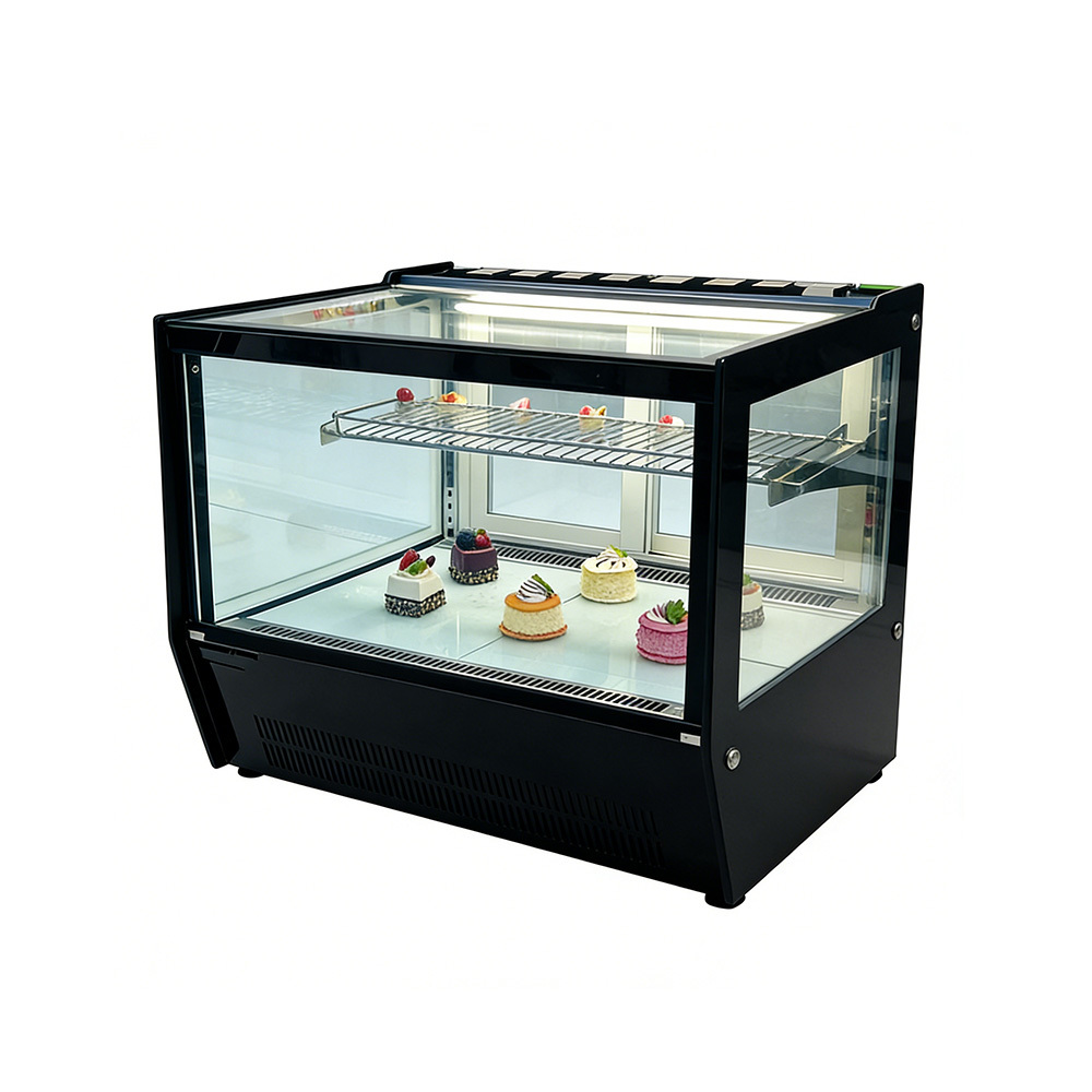 R290a Black Glass Fridge Freezer Cake Display Cabinet Countertop Type Full View