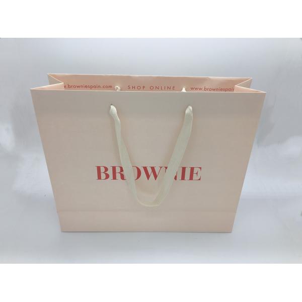 Personality Logo Fashion Shopping Bag / Kraft Paper Bags With Flat Cotton Handle