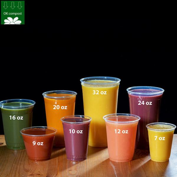 OEM Custom Logo 100% Bio Compostable PLA Transparent Cups Smoothie Beer Wine Beverage Ice CE Cold Disposable Drink To