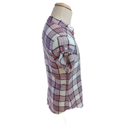 Turn Down Collar Slim Fit Plaid Shirt Cotton Ladies Casual Wear