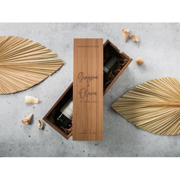 Silk-screen Printed Pine Wine Champagne Box for Engagement and Wedding 35x11x11cm