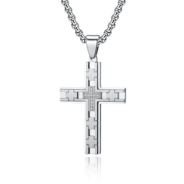 Engraved Design Stainless Steel Gold Plated Cross Pendant Necklace Christian