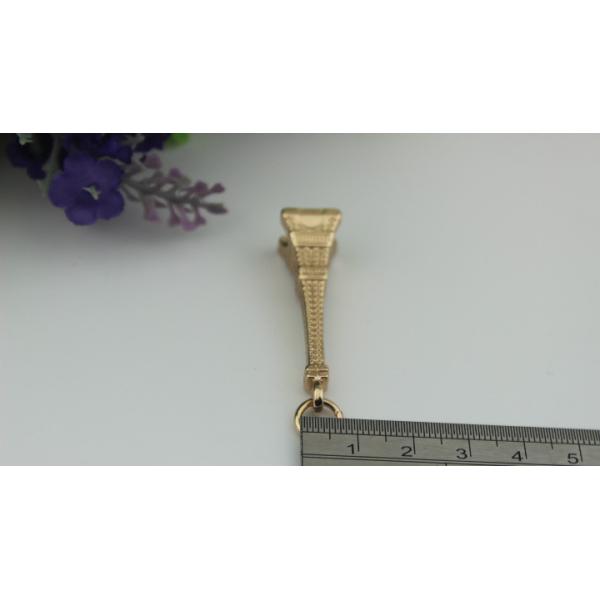Luggage hardware accessories Paris Tower shape 50mm length gold pendant metal buckle zipper tag