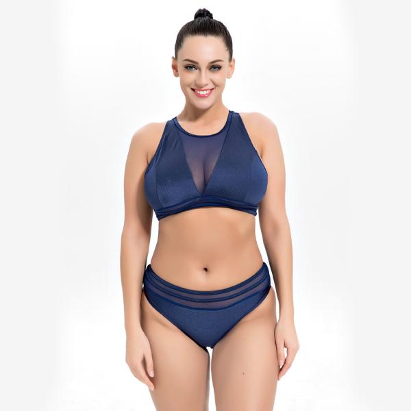 2019 New Plus Size Two piece Swimsuit Solid Color Swimsuit Women Push up 1951 with cover up