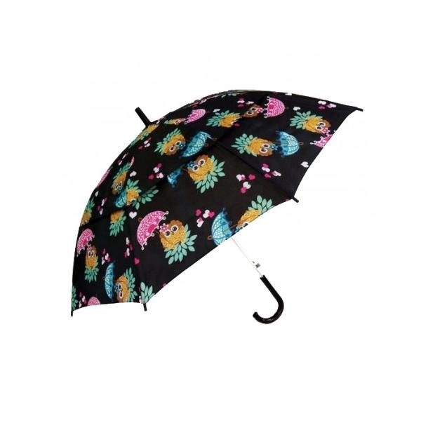 Owl Printing Kids Compact Umbrella with Chome Plated Steel Shaft and Customized Package