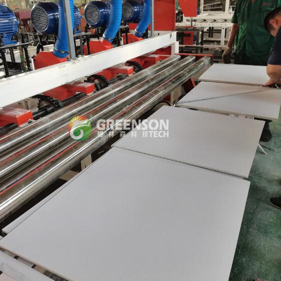 Ligne de production de carreaux de plafond en gypse de 60*60 cm Machine de fabrication de plafond en gypse en carton de rhinocéros