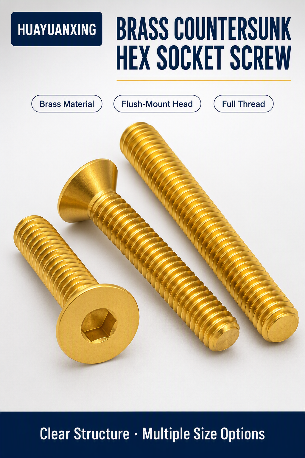 National standard pure brass countersunk head hexagon socket head screw flat head copper cup screw bolt copper machine tooth screw