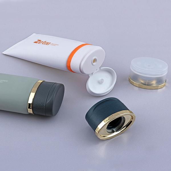 70ml - 180ml Sunscreen Tubes Plastic Packaging Tubes Gray / White With Flip Top Caps