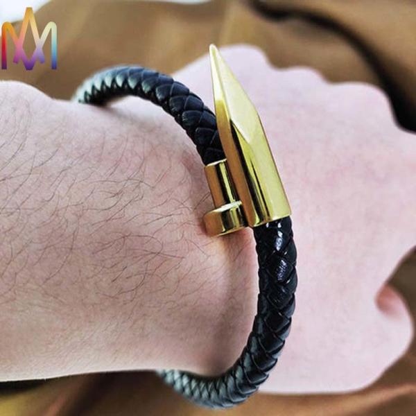Выгравированный заплетенный кожаный браслет ногтя
