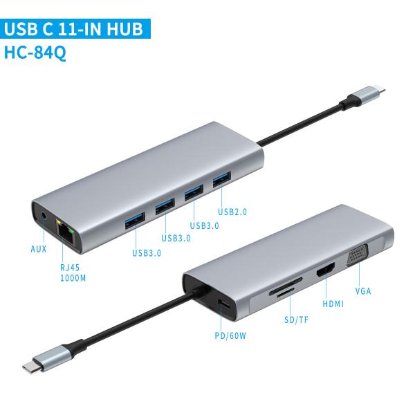 Быстрый алюминиевый многопортовый хаб HDMI и USB для улучшения подключения