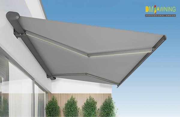 Outdoor Sunshade Motorized Lightweight Retractable Awning With LED Lights Garden Canopy