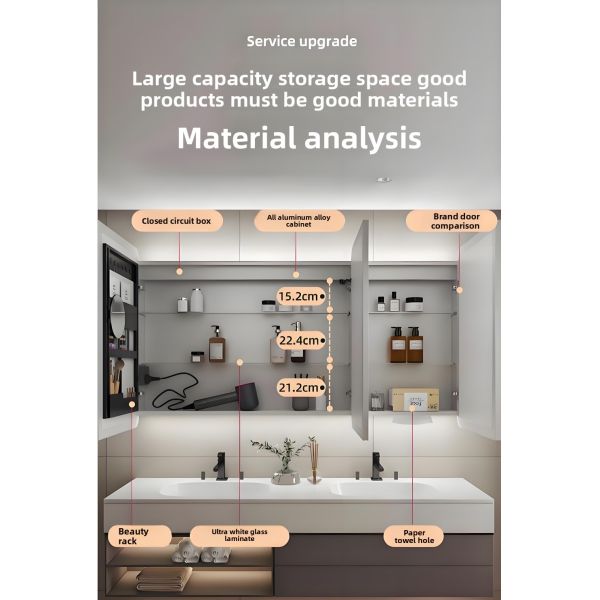 Modern Luxury LED Bathroom Medicine Cabinet Water-Resistant Touch Switch Aluminum Frame Defogger IP44 Rated Wall-Mounted Hotels