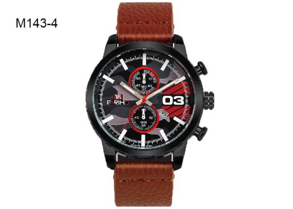 PU Leather Strap Precision Quartz Watch Brown Black Red Optional