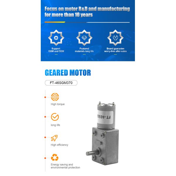 FT-46SGM370  6v 12v 24v 2-200rpm Dc Worm Gear Motor for Electric Glue Gun
