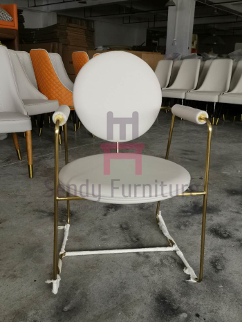 201 Stainless Steel Soft Armrest Dining Chair , Hotel Furniture Chairs Brown Leather