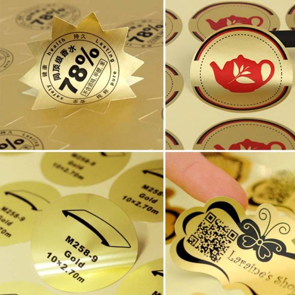 Brushed 24k Gold Foil Die Cut Stickers Label Printing for Packaging Custom Logo