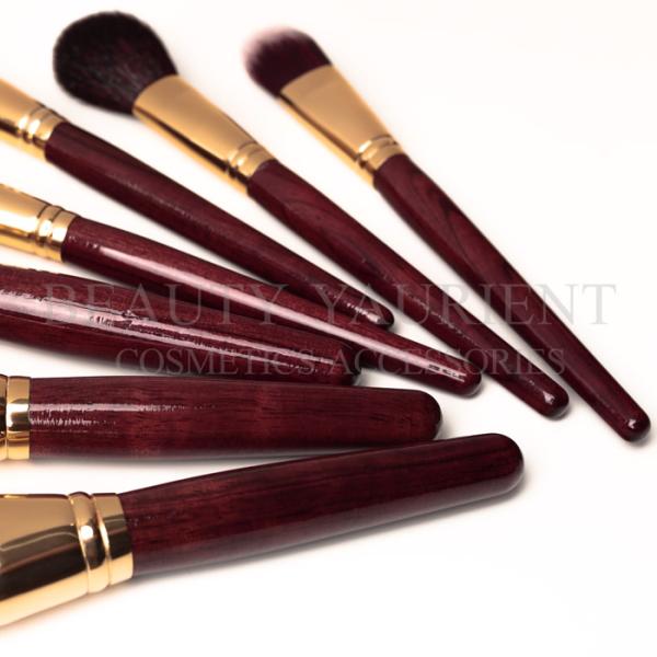 Customizable Logo 7pcs Face Makeup Brush Set Red Wine Wooden Vegan Natural Hair