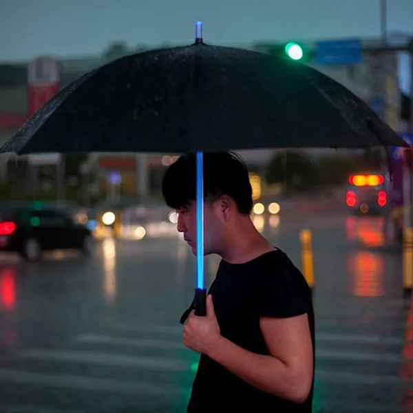 46 Inch 8 Ribs Luminous Umbrella With Built In Flashlight 210T Pongee Canopy Umbrella