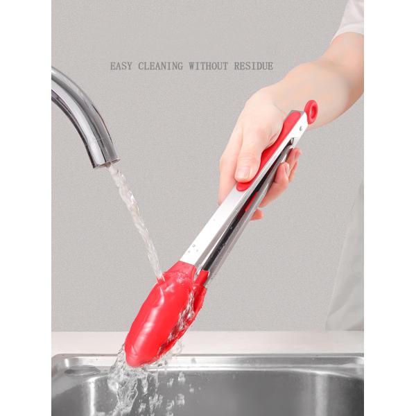 Red Silicone Clamp Stainless Steel Kitchen Grill Tongs for Outdoor Camping BBQ Buffet