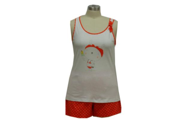 100% Cotton Ladies Loungewear Sets Cartoon Printing Sleeveless Top + Allover Print Shorts