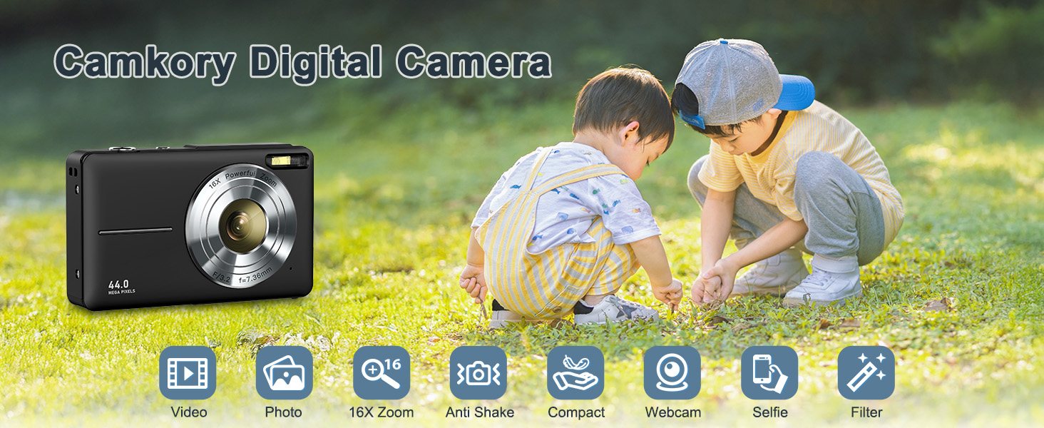 Digital Camera FHD 1080P Digital Point and Shoot Camera with 16X Zoom Anti Shake 32GB Card Compact Small Camera for Boys Girl