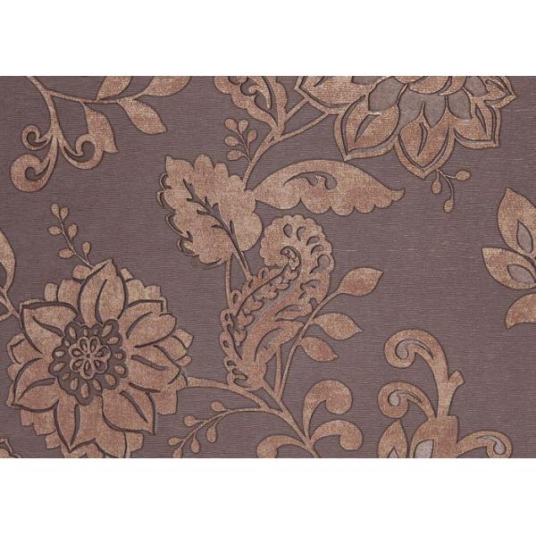 Brown Floral Pattern Washable Vinyl Wallpaper With Embossed Rustic Style