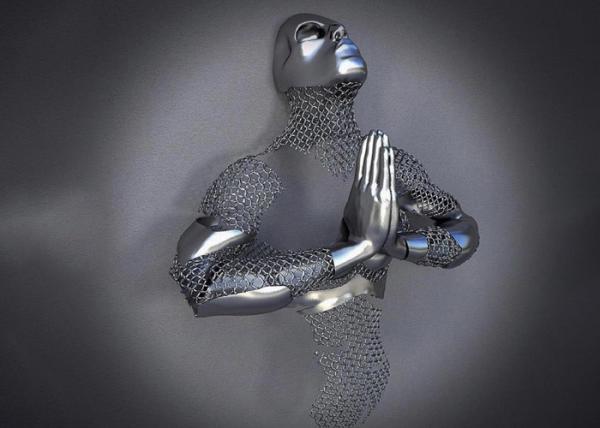 Revestimento de aço inoxidável de Matt da escultura da parede do metal 3D do projeto das mãos do amor