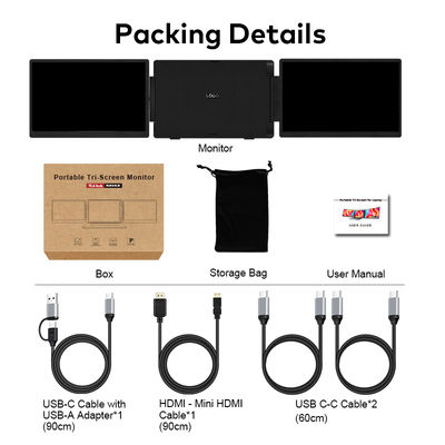 Led Backlit Desktop Triple Monitor Plug & Play Laptop Screen Extender