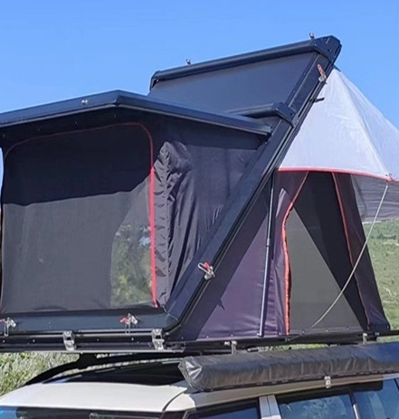 New Camping Aluminum 3 Person Outdoor Hiking Rooftop Roof Top Car Tent Triangle Clamshell Hard Shell Top Roof Tent