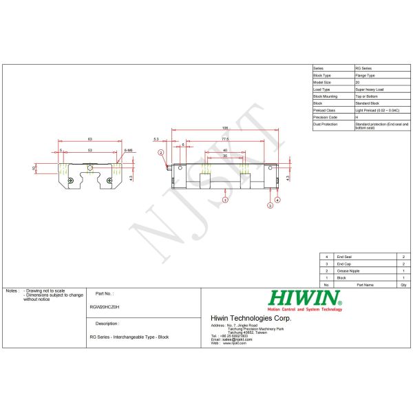 HIWIN RGW20HC Heavy Duty Linear Slide Rails CNC Linear Motion High Accuracy