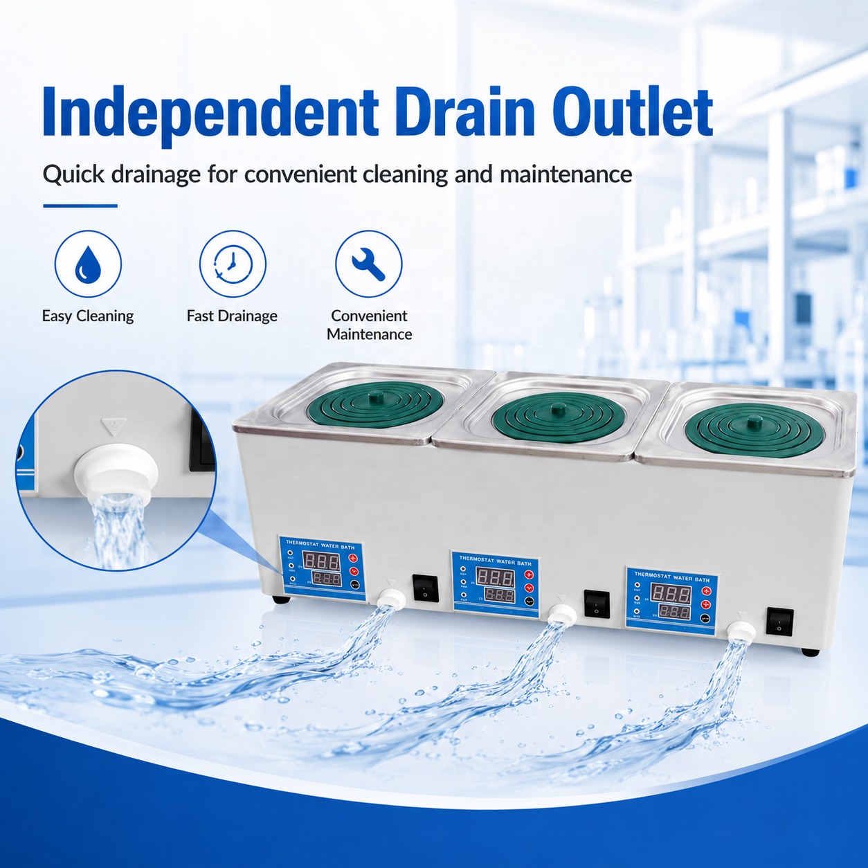Cenlee HH-S3 Digital Triple Chamber Water Bath 220V 900W for Chemical Research, Sample Preparation and Quality Control Testing