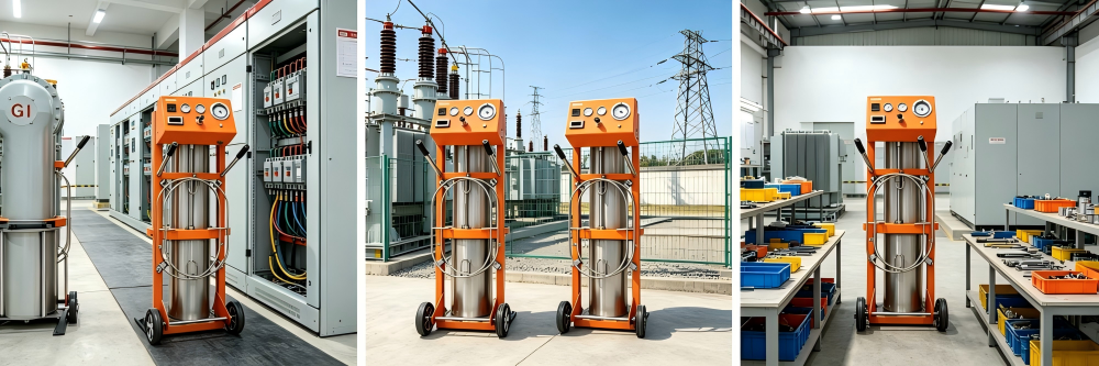 Mobile Hand-pushed SF6 Gas Vacuumizing Filling Inflator | SF6 Gas Evacuation Charging Testing Equipment