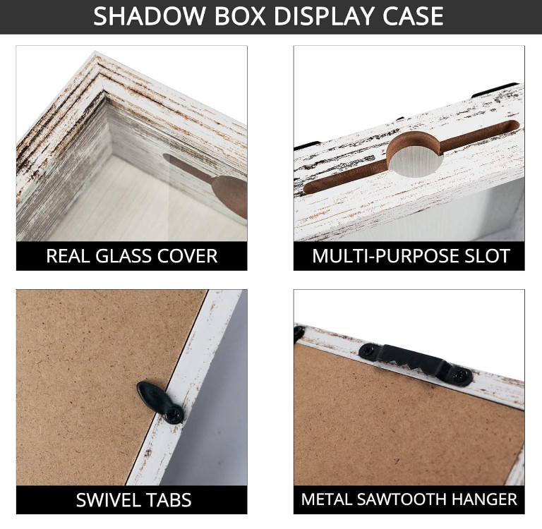 Best Selling Rustic White 8x8 Wood Display Case Shadow Box Frame Bulk Wholesale With Hd Glass