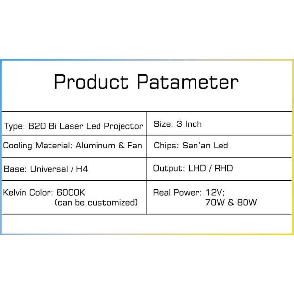 3 Inch Bi Xenon Projectors Lens Dual Laser 80W 6000k White Light