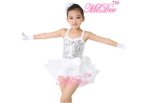 White Ballet Dance Costumes Camisole Biketard Sequin Dress Spandex / Polyester