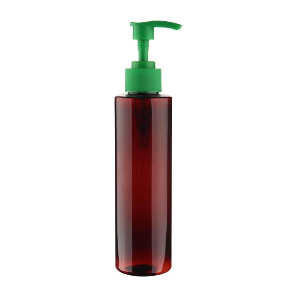 300ml Amber PET Cosmetic Flat-Shoulder Lotion Bottle With 28/410 Plastic Lotion Pump