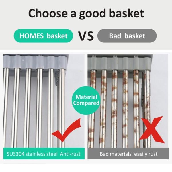 HOMES Stainless Steel Sink Accessory Adjustable Armrest Telescopic Kitchen Sink Drain Basket
