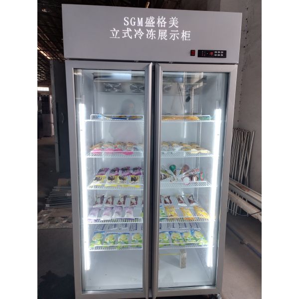 Frozen Meat Ice Cream Wind Cold No Frost -18 Degree Upright Glass Door Display Refrigerator