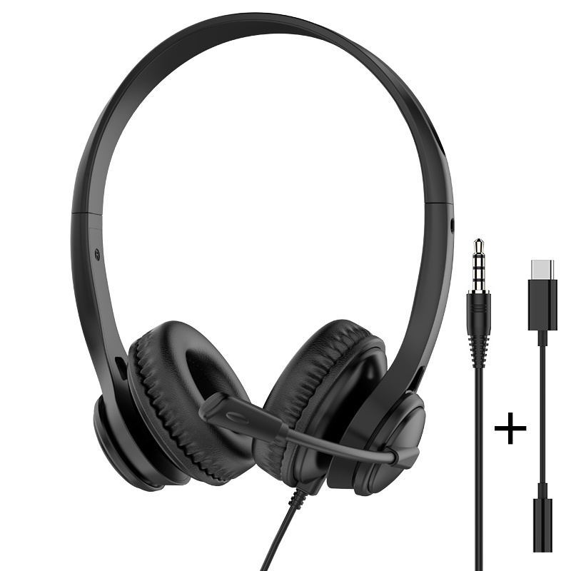 JTY-1225 Head mounted wired headphones with microphone, desktop laptop, online learning, office, customer service, call headset 3.5mm/Type-C/USB plug, supporting OEM/ODM customization service